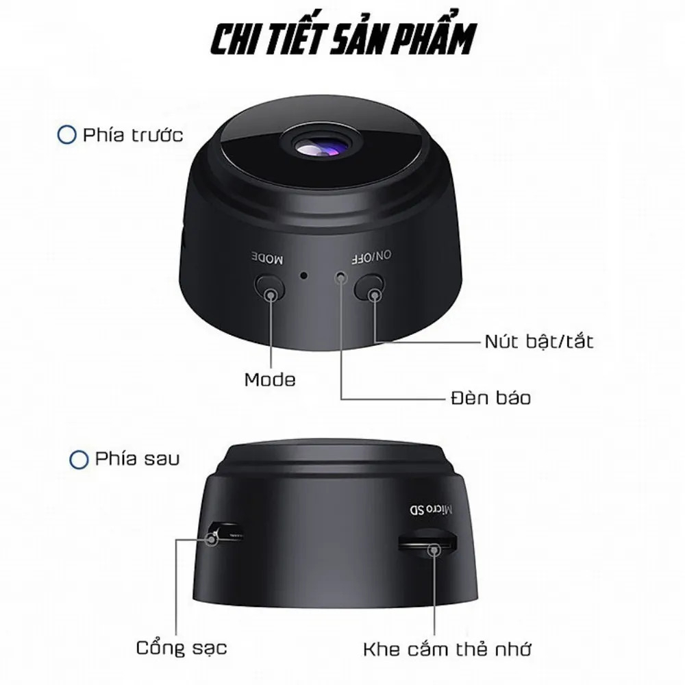 Camera wifi mini A9 không dây chống trộm kết nối điện thoại từ xa góc quay 120 độ Full HD 1080P, camera IP mini | BigBuy360 - bigbuy360.vn