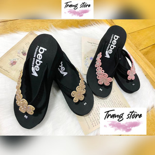 Dép nữ quai xỏ kẹp 7cm họa tiết hoa mai đế xuồng siêu nhẹ