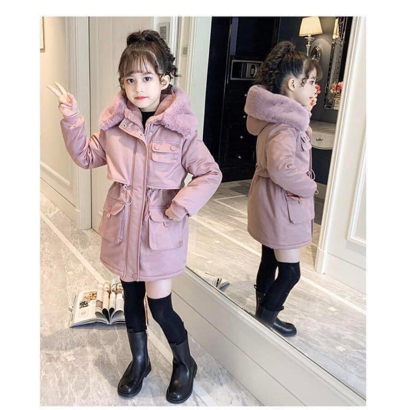 Áo Parka mũ lông bé gái size đại hàng QC