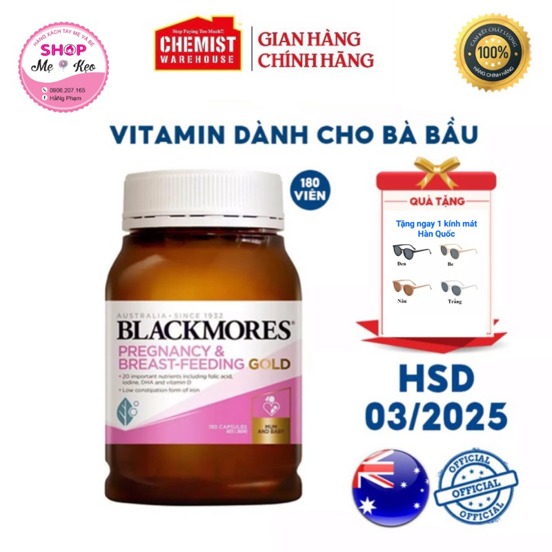 Viên Uống Tổng Hợp Cho Mẹ Bầu 120v - 180v Blackmores Pregnancy and Breast Feeding Gold Nội Địa Úc
