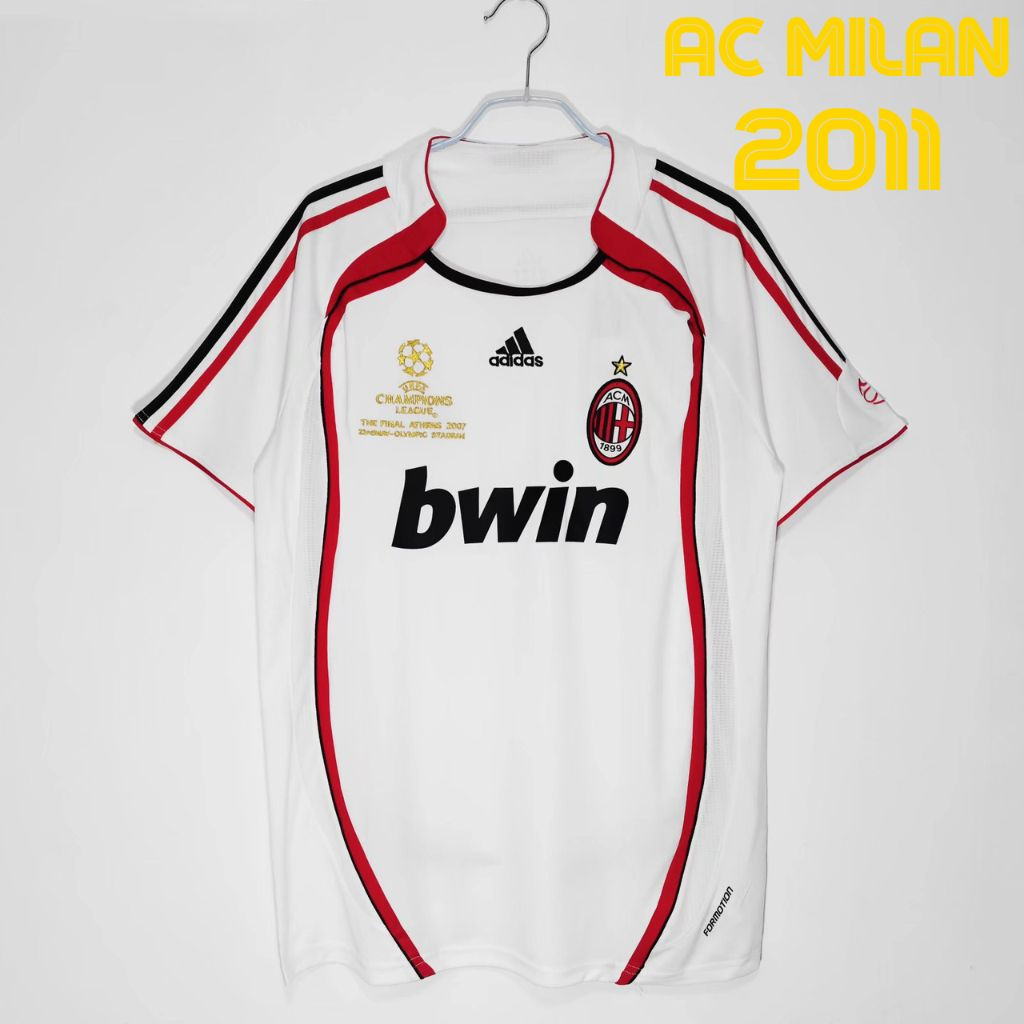 Áo bóng đá retro acmilan 2006 trắng vải Cotton Polyester thời trang blockcore