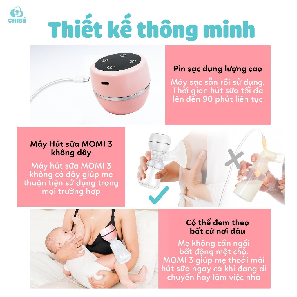 (MỞ BÁN) Máy hút sữa không dây Chibe Momi 3