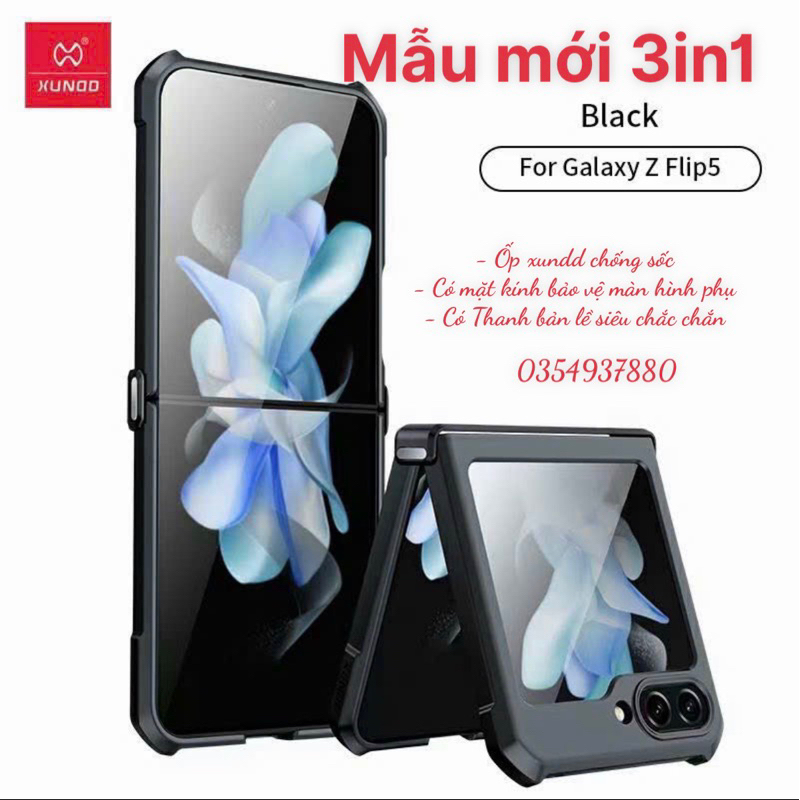 Samsung Z Flip 5 5G_ Ốp lưng Xundd 3in1 ốp chống sốc + kính bảo vệ màn hình phụ + Bản lề bảo vệ máy 1 cách hoàn hảo