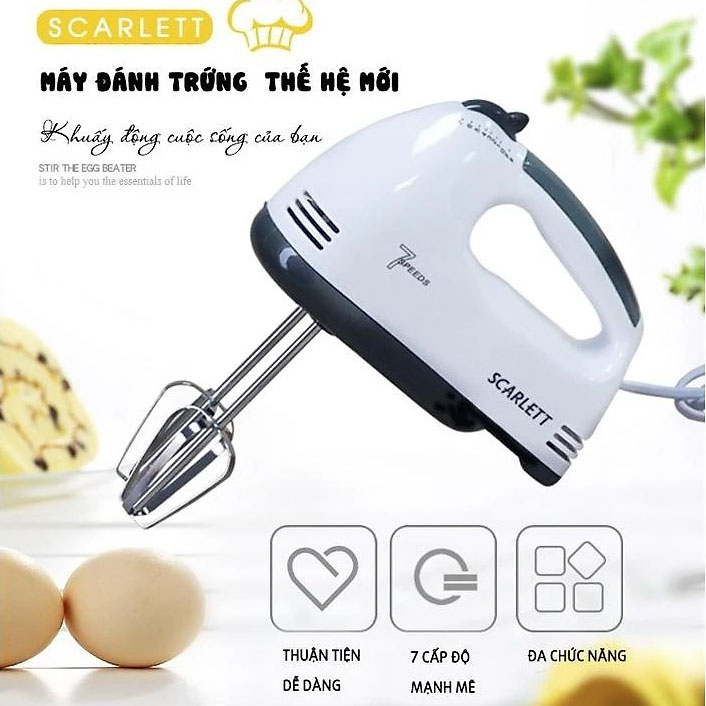 [ BẢN CAO CẤP ] Máy Đánh Trứng 7 Cấp Độ Công Suất 180W | Chính hãng SCARLETT - Bảo hành 12 tháng