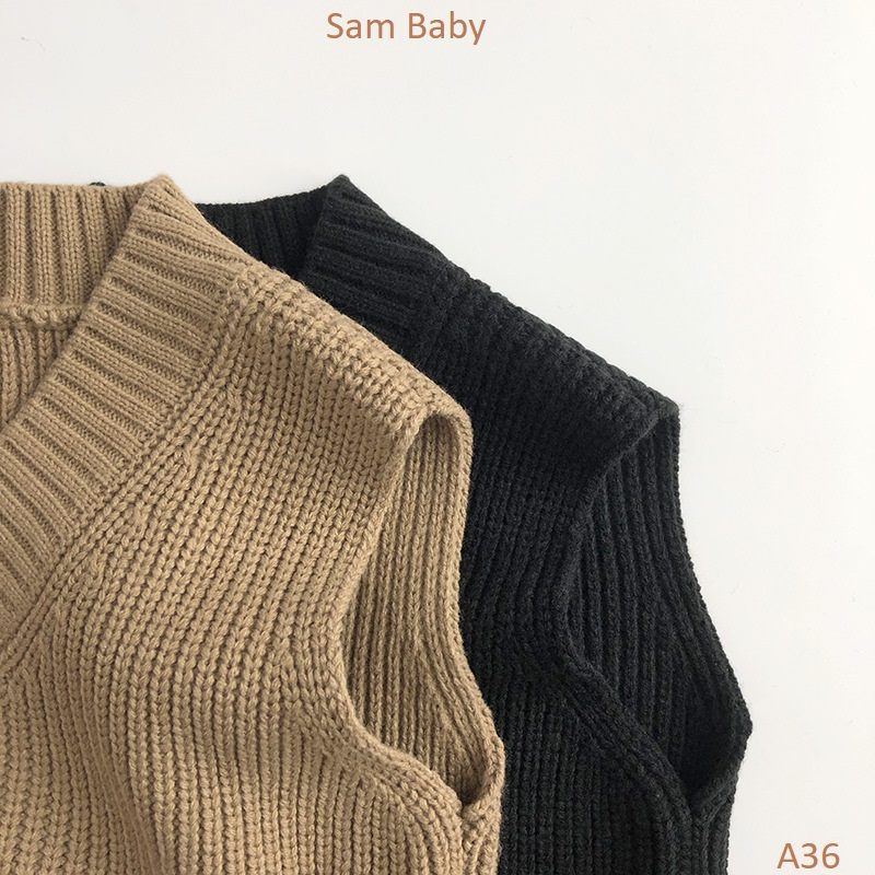 Áo gile len cổ tim đơn giản cho bé-Sam Baby-A36