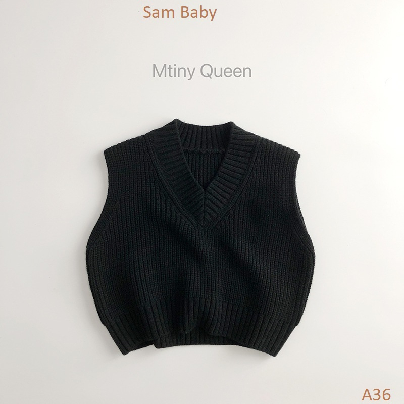 Áo gile len cổ tim đơn giản cho bé-Sam Baby-A36