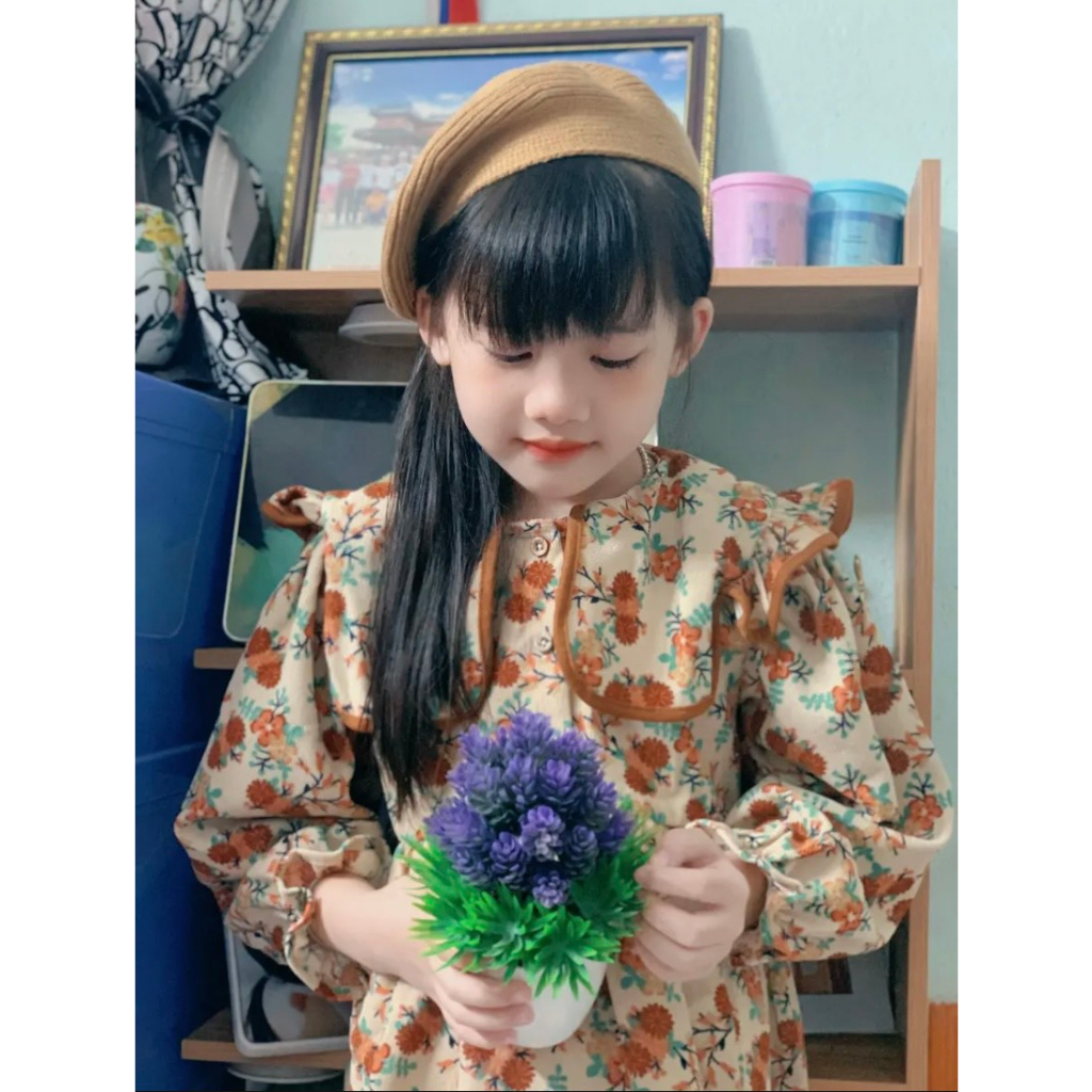 Váy bé gái, Váy hoa be cam cổ bèo tiểu thư cho bé từ 8-30kg V012 | Tiểu Yến Kid