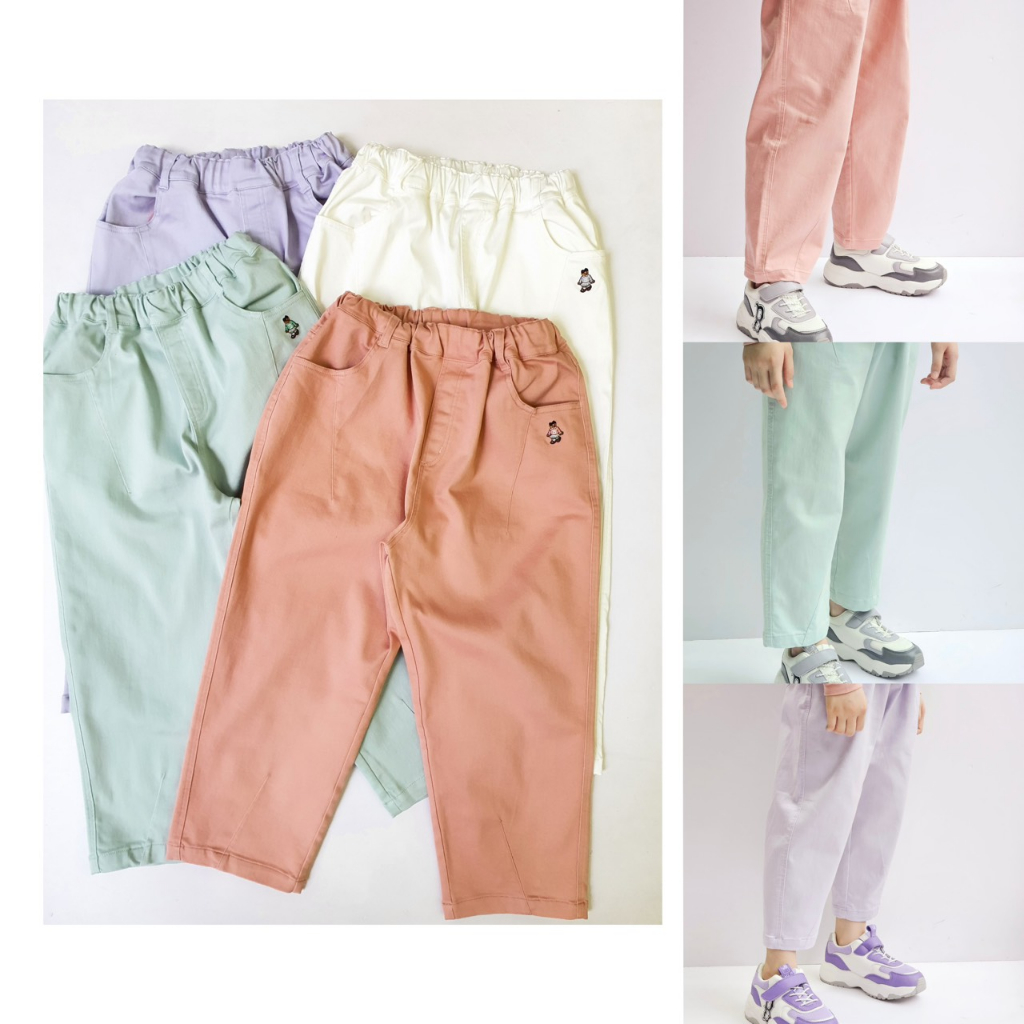 Quần baggy bé trai bé gái Kaki Beemon logo gấu (Q2724)