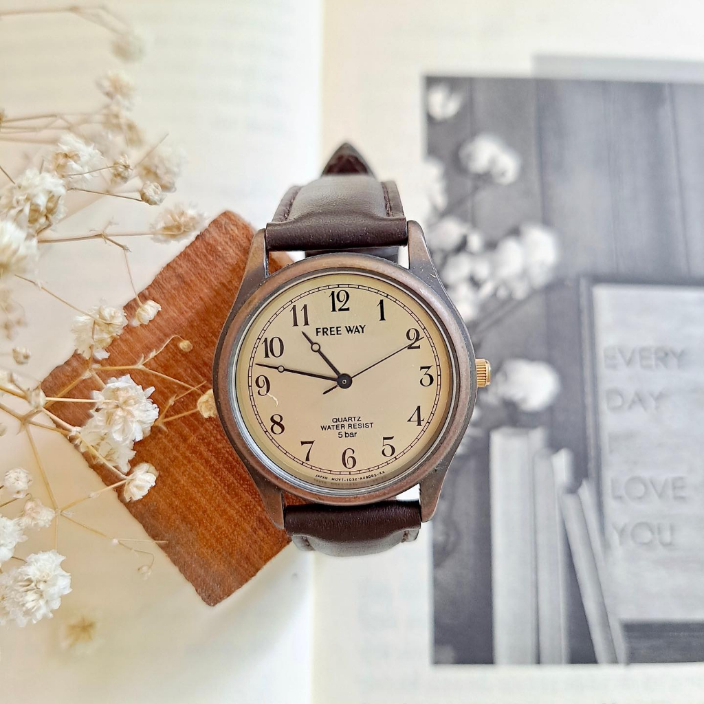 Đồng hồ Si Nhật - Nam/Nữ - FREEWAY CITIZEN - Kiểu dáng vintage | Kim mắt ngỗng | Mặt màu đồng