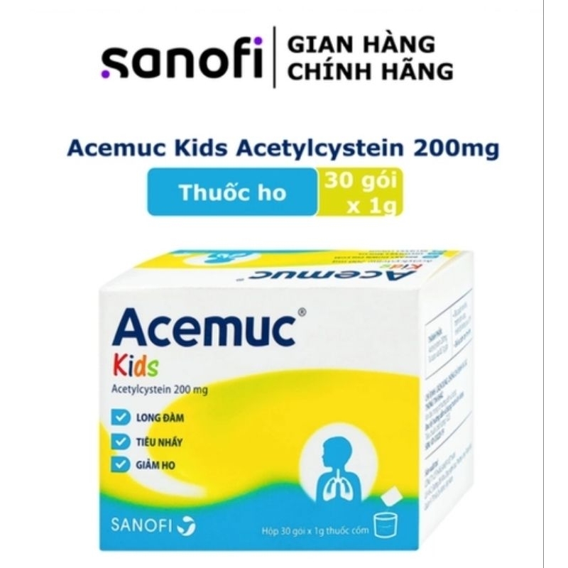 CỐM ACEMUC KIDS 200MG TAN ĐÀM TRONG BỆNH LÝ HÔ HẤP (30 GÓI X 1G)