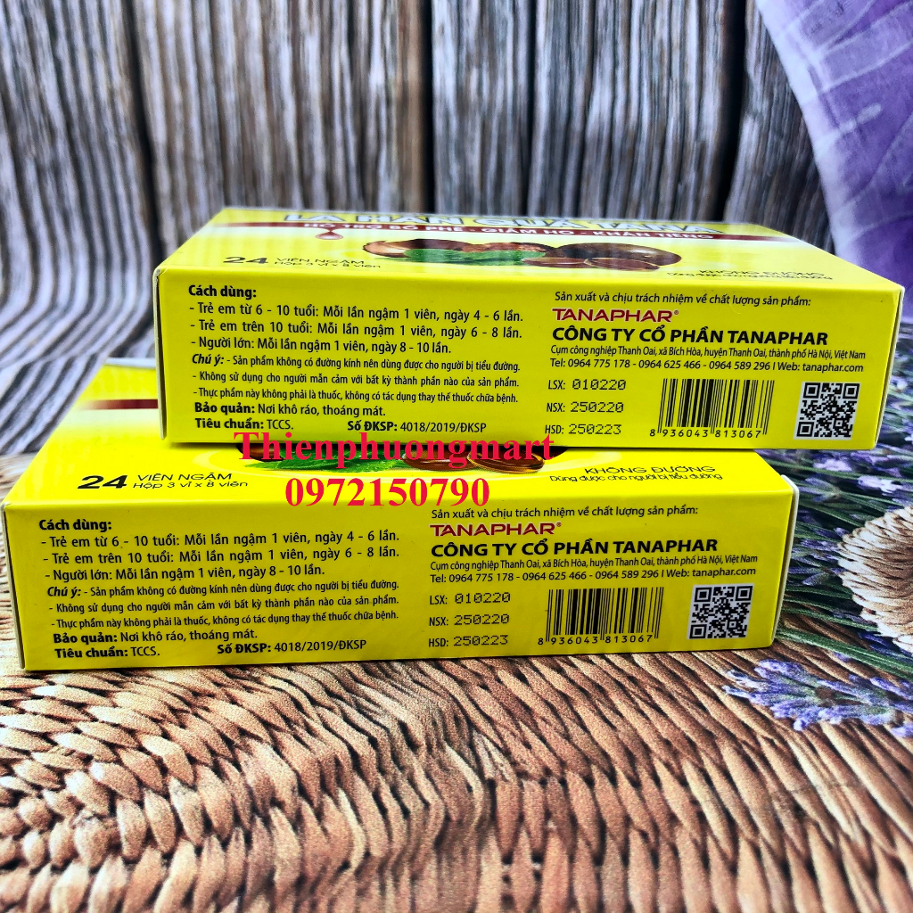 VIÊN NGẬM HO LA HÁN QUẢ KHÔNG ĐƯỜNG 24 HỘP 3 vỉ x 8 viên TANAPHAR