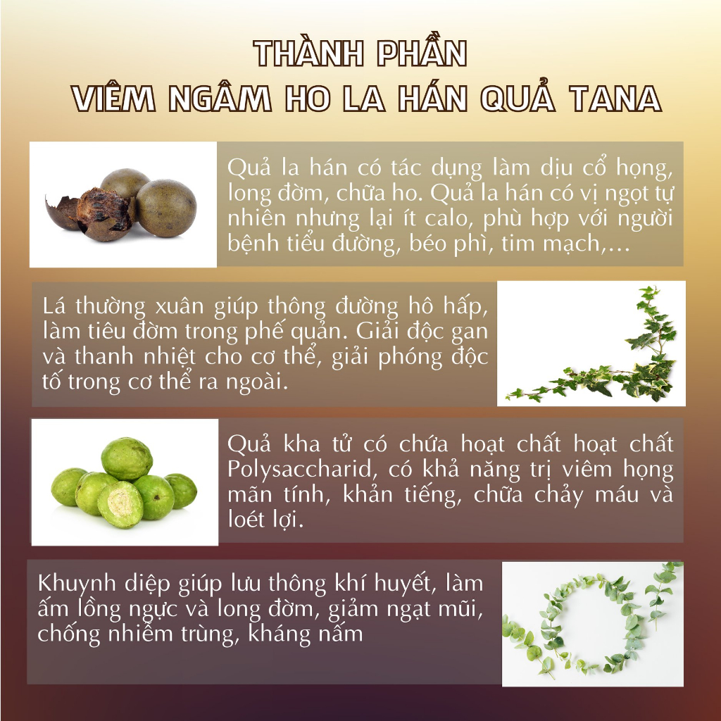 VIÊN NGẬM HO LA HÁN QUẢ KHÔNG ĐƯỜNG 24 HỘP 3 vỉ x 8 viên TANAPHAR