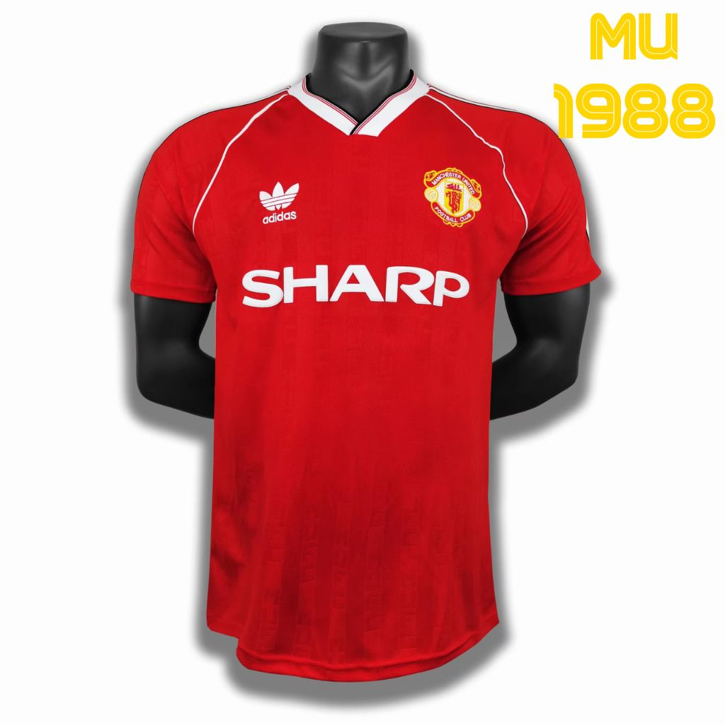 Áo bóng đá retro mu 1988 đỏ vải Cotton Polyester thời trang blockcore