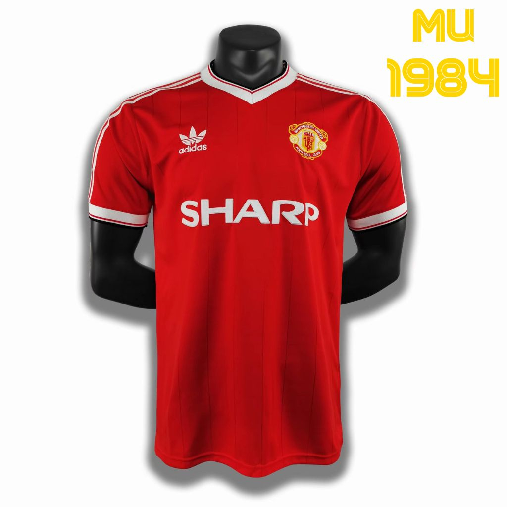 Áo bóng đá retro mu 1984 đỏ vải Cotton Polyester thời trang blockcore