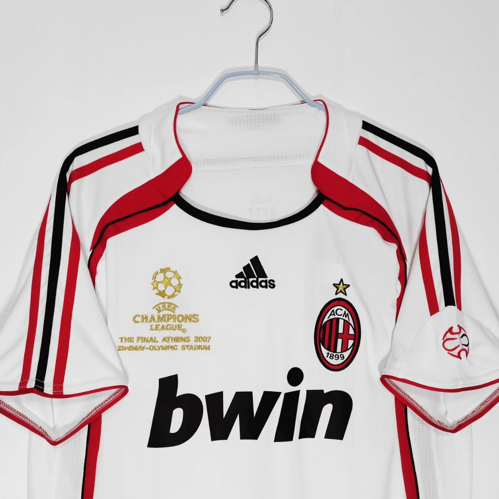 Áo bóng đá retro acmilan 2006 trắng vải Cotton Polyester thời trang blockcore