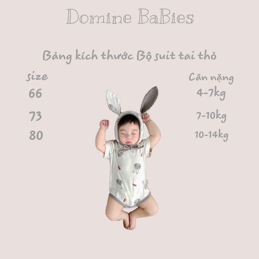 Bộ Bodysuit tặng kèm mũ tai thỏ phong cách Hàn Quốc dễ thương cho bé trai bé gái sơ sinh 3-18 tháng cao cấp