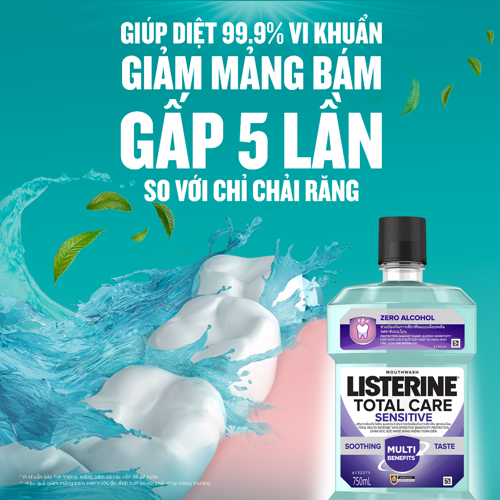 Nước súc miệng cho răng nhạy cảm Listerine Total Care Sensitive Soothing Taste - Dung tích 250ml - 750ml