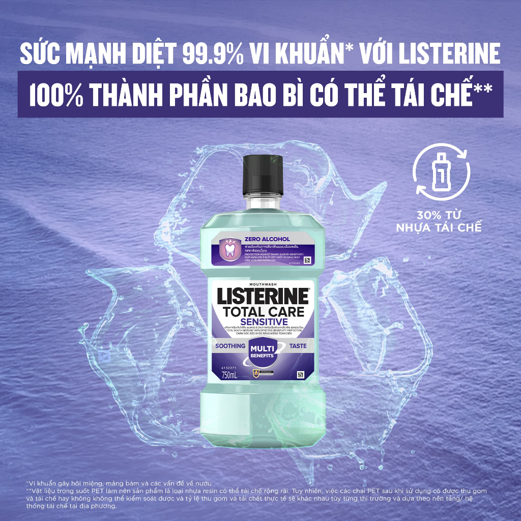 Nước súc miệng cho răng nhạy cảm Listerine Total Care Sensitive Soothing Taste - Dung tích 250ml - 750ml