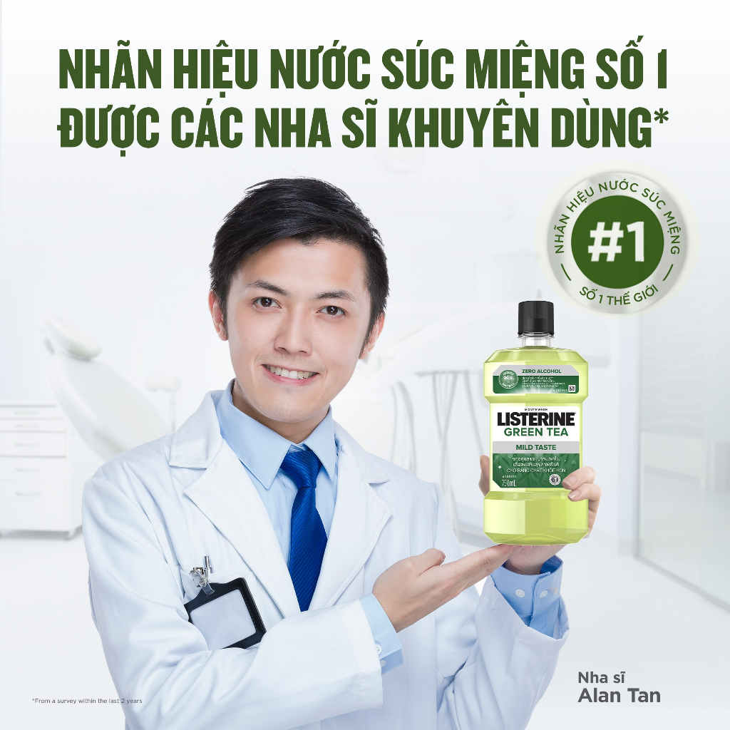 Nước Súc Miệng Ngừa Sâu Răng Vị Trà Xanh Không Cay Listerine Green Tea Zero Alcohol - Dung tích 750ml