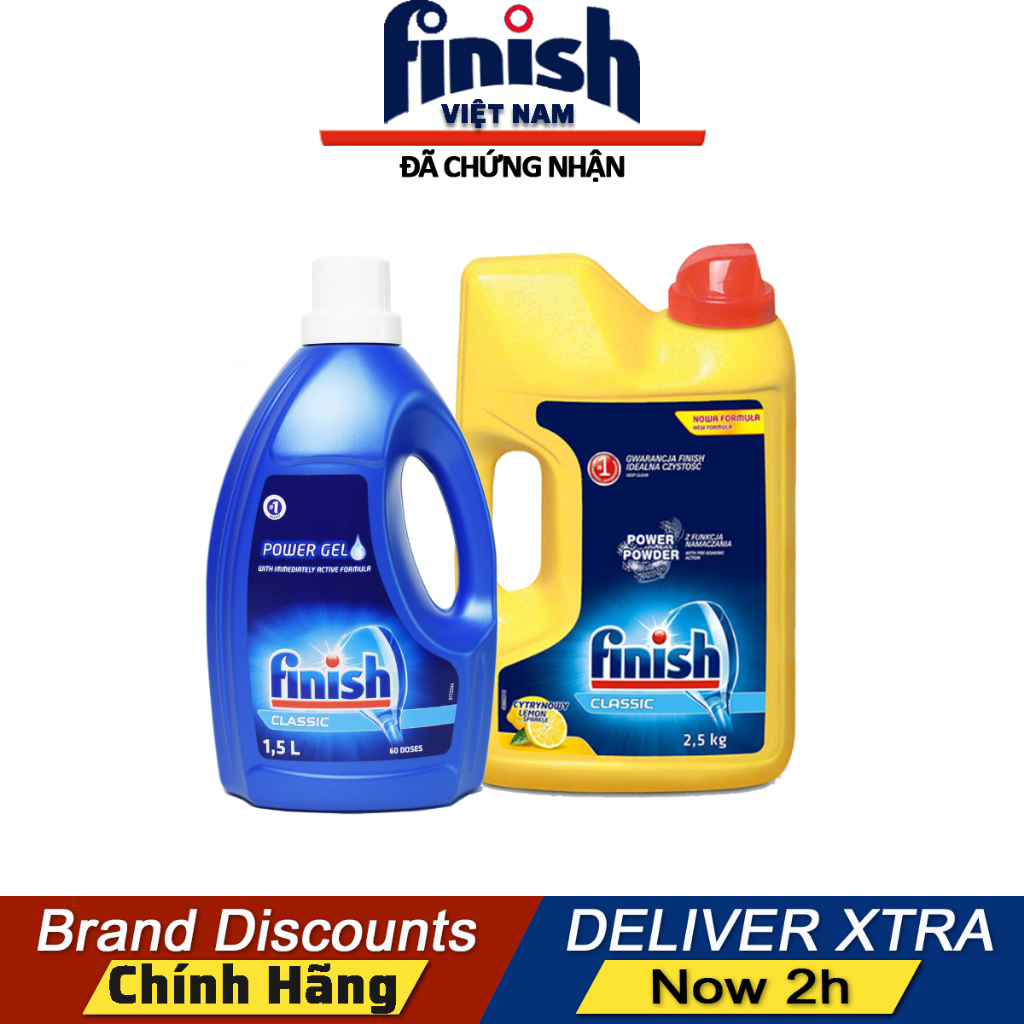 Bột - Gel rửa bát Finish Classic nhập khẩu - 2 tính năng trong 1