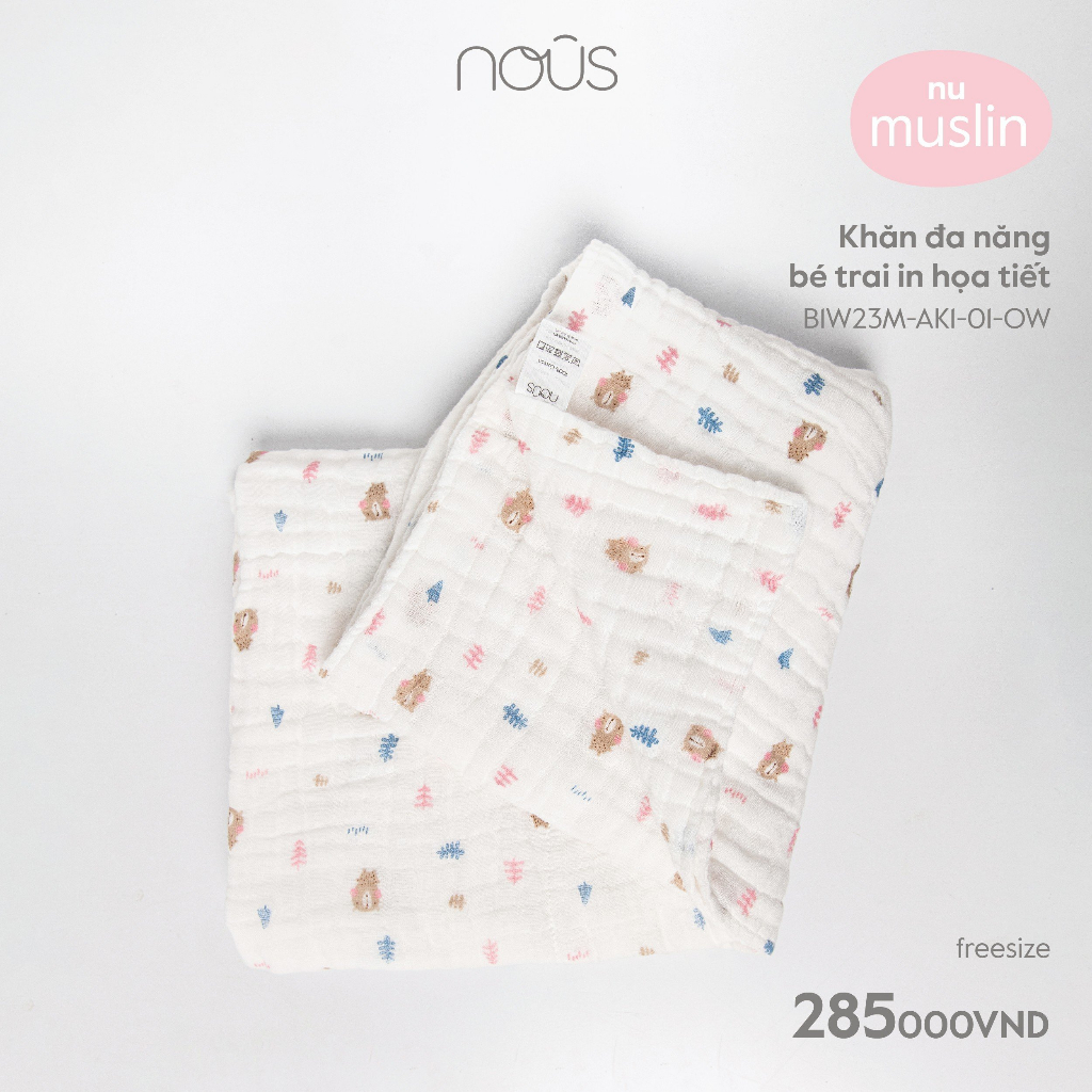 Phụ Kiện Khăn 6 Lớp Đa Năng Cho Bé Nous - Chất Liệu Nu Muslin Mềm Mại Kích Thước 110x 110cm