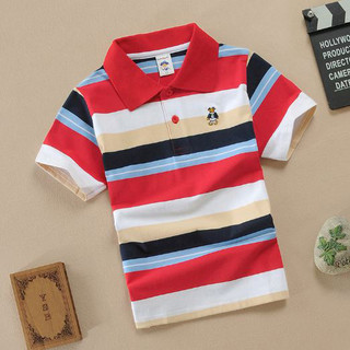 Áo thun cotton sọc cổ bẻ cao cấp màu xanh đỏ nam tính cho bé trai