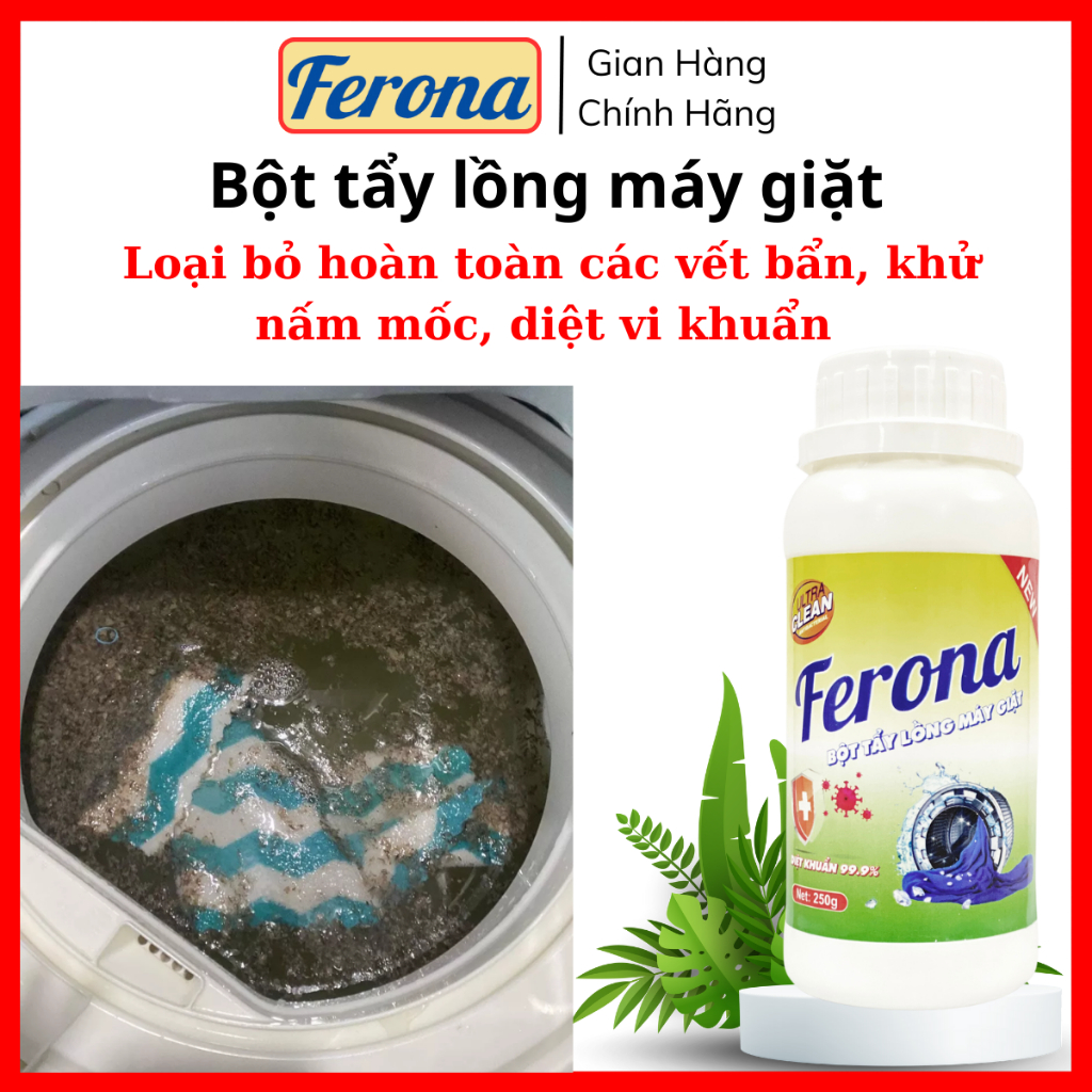 Bột tẩy lồng máy giặt Ferona làm sạch cặn bẩn lồng giặt, diệt nấm mốc, vi khuẩn