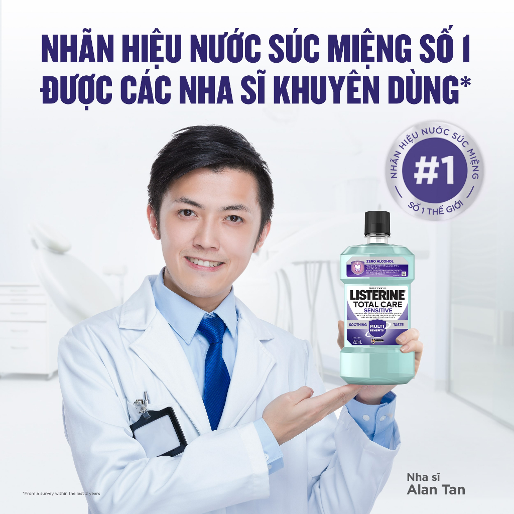 Bộ 2 Nước súc miệng cho răng nhạy cảm Listerine Total Care Sensitive Soothing Taste 750ml/chai