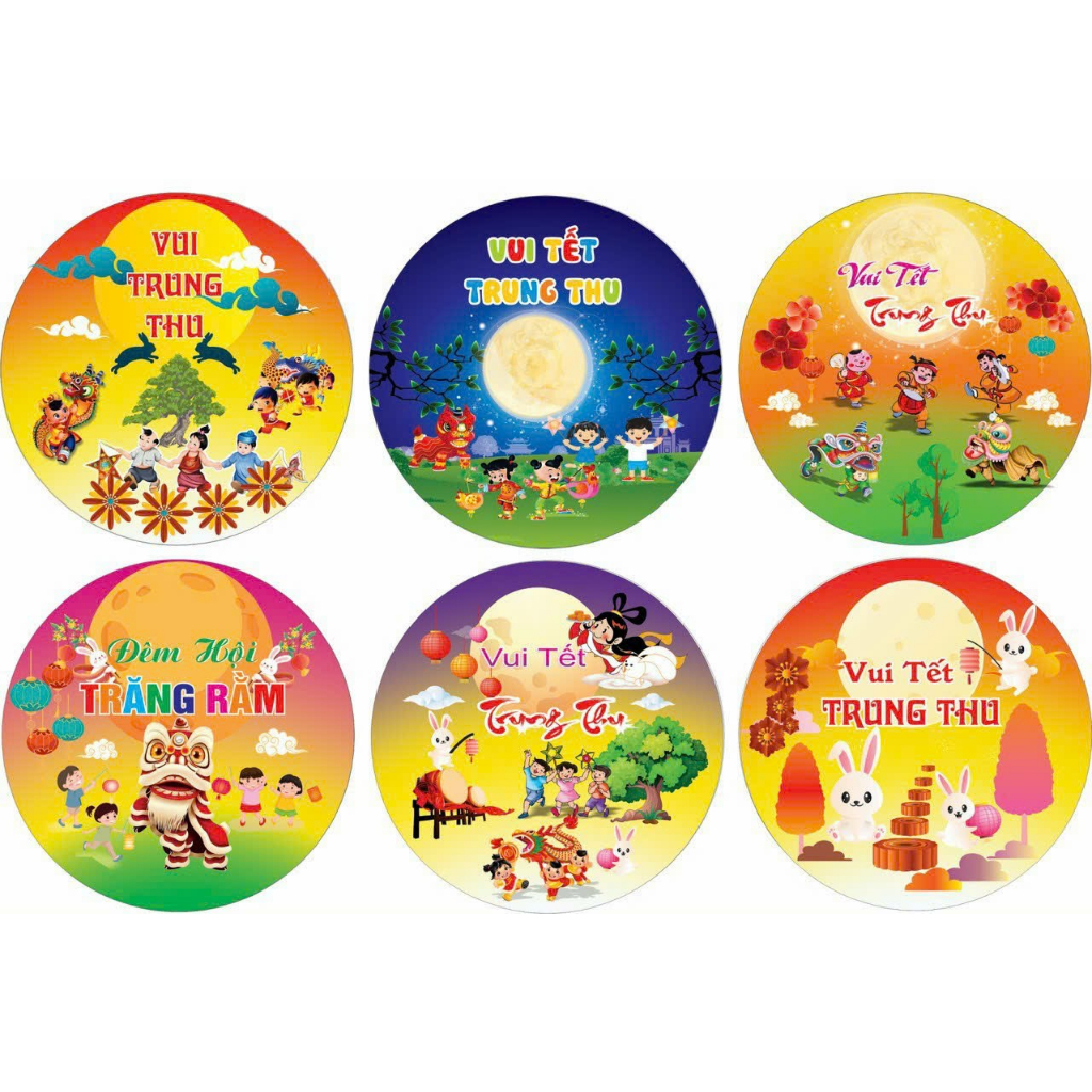 Bộ hình giấy chủ đề Tết trung thu trang trí bánh sinh nhật, vui Tết trung thu, set cắm giấy trang trí bánh sinh nhật