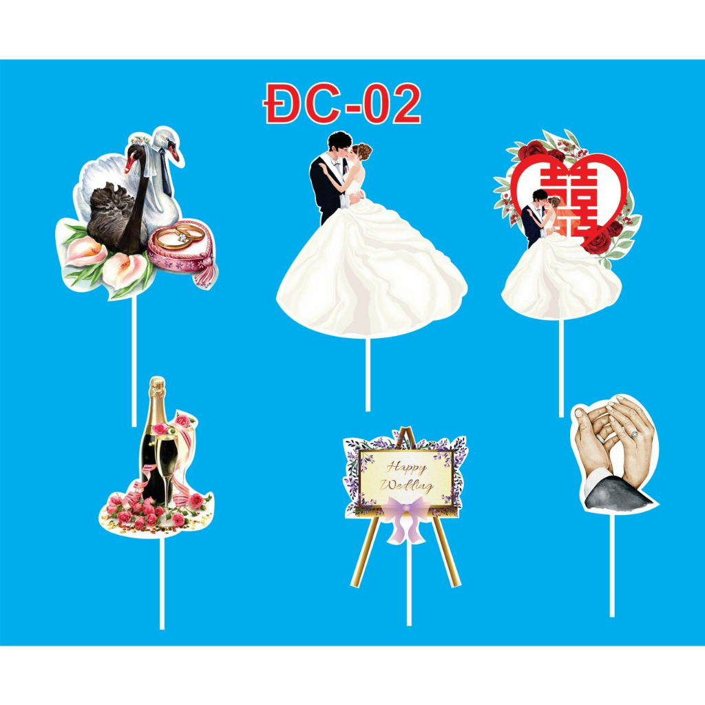 Set cắm giấy đám cưới trang trí bánh kem, bánh cưới, wedding (mẫu ngẫu nhiên)