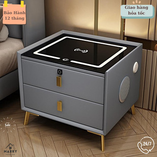 Táp đầu giường thông minh 2 ngăn có sạc không dây, loa bluetooth, đèn led cảm ứng đa năng, khoa vân tay hiện đại
