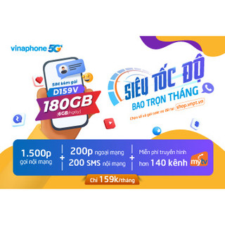 SIM 4G VINAPHONE D159V KM 6GB/NGÀY-180GB/THÁNG GỌI NỘI MẠNG MIỄN PHÍ+200P NGOẠI MẠNG