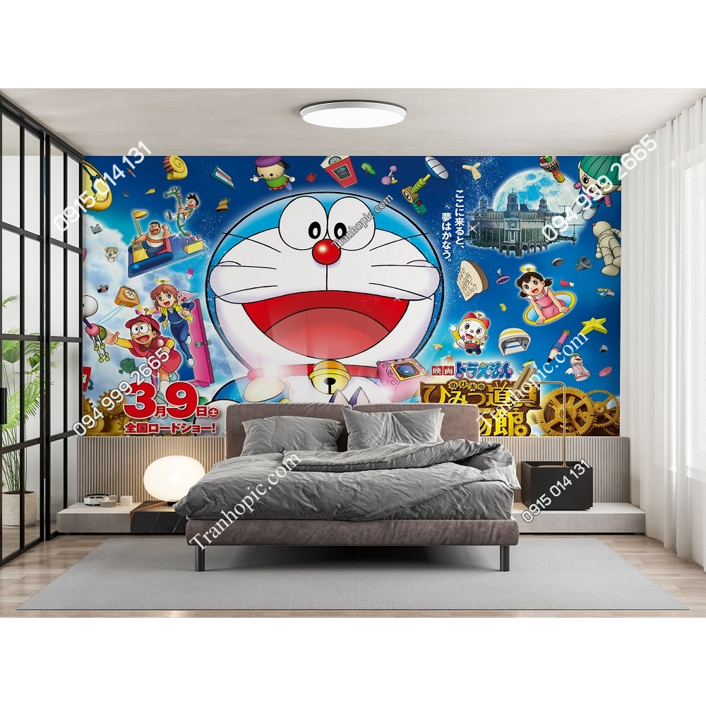 Tranh dán tường 3D Doreamon dán phòng bé 1147747