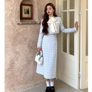 Set áo dạ tweed kèm váy ngắn váy dài mẫu mới 2023 hàng QC dày dặn D58
