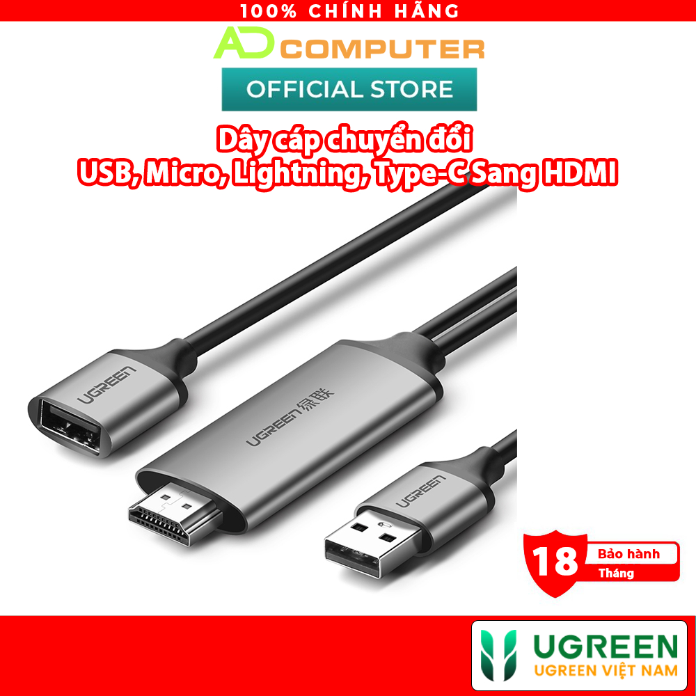 Dây cáp chuyển đổi USB, Micro, Lightning, Type-C Sang HDMI cao cấp Ugreen 50291