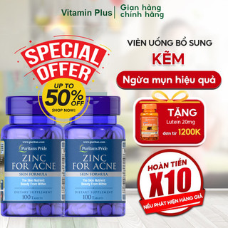 Combo 02 hộp viên uống kẽm giảm mụn Puritan's Pride Premium Zinc For Acne 2580 100 viên Puritan's Pride