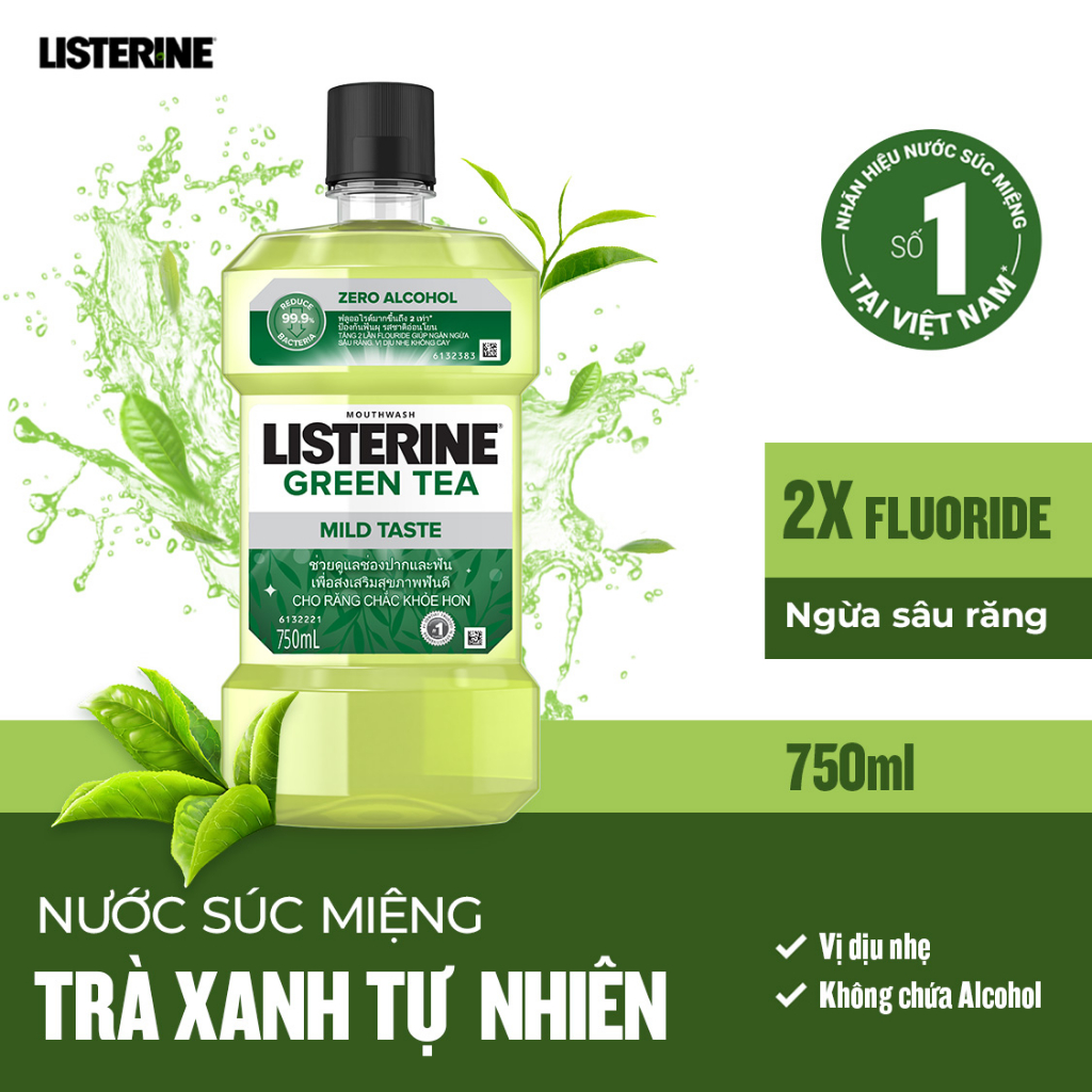 Bộ 2 Nước Súc Miệng Ngừa Sâu Răng Listerine Green Tea Zero Alcohol 750ml/chai