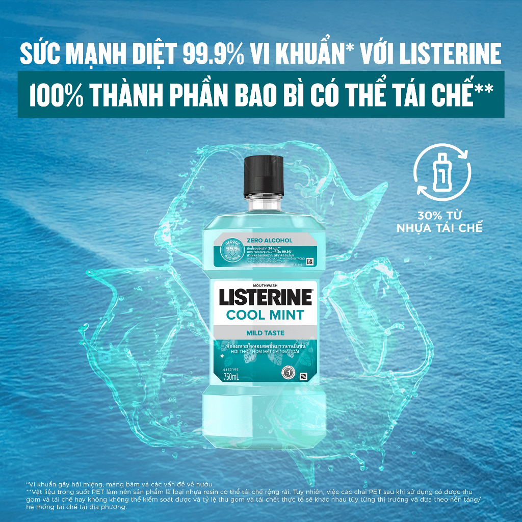 Bộ 2 Chai Nước Súc Miệng Listerine Giúp Hơi Thở Thơm Mát Cool Mint Zero Alcohol 750mlx2 540021939