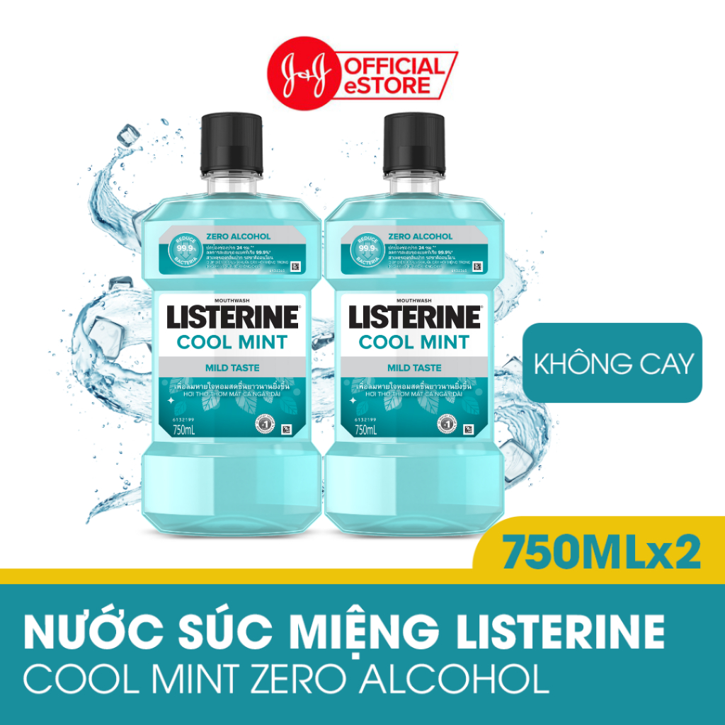 Bộ 2 Chai Nước Súc Miệng Listerine Giúp Hơi Thở Thơm Mát Cool Mint Zero Alcohol 750mlx2 540021939