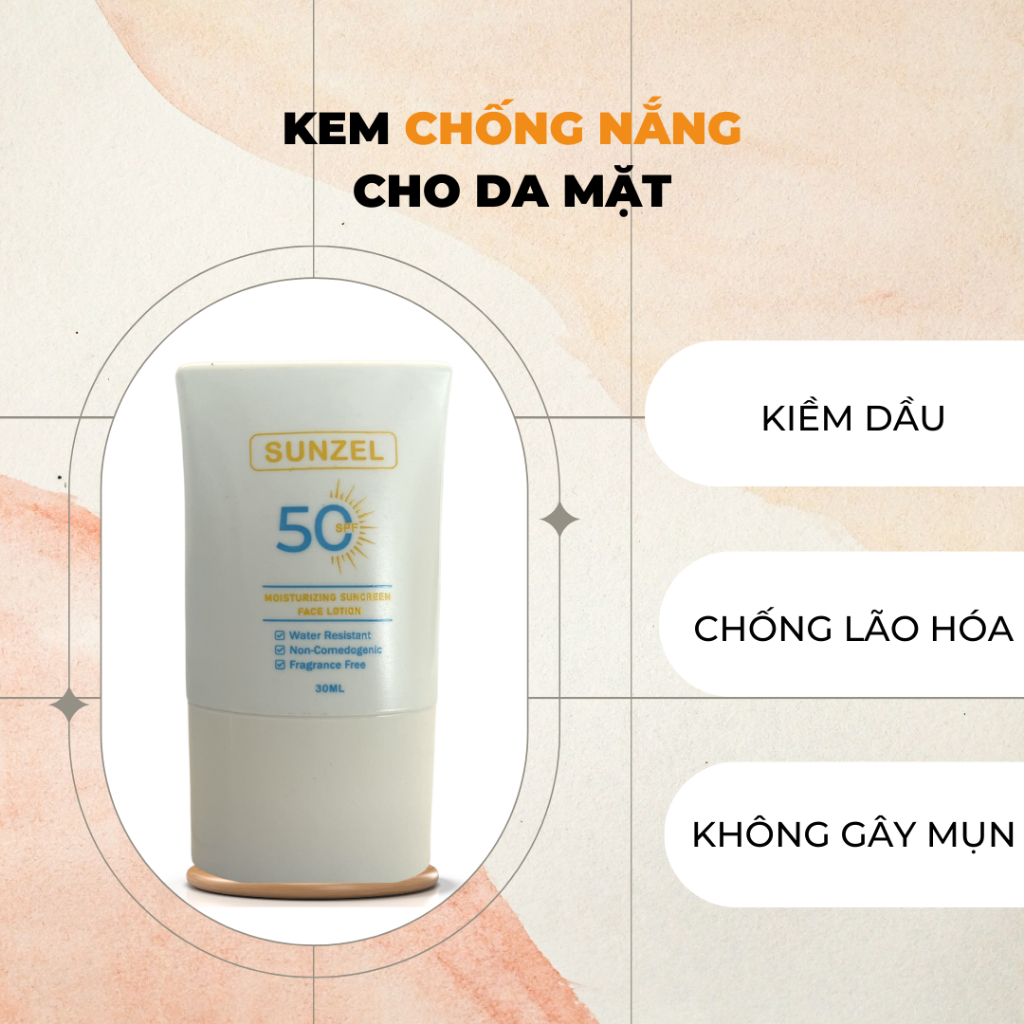 KEM CHỐNG NẮNG CHO DA MẶT SPF 50A+ KIỀM DẦU KHÔNG GÂY MỤN NGĂN NGỪA LÃO HÓA SUNZEL