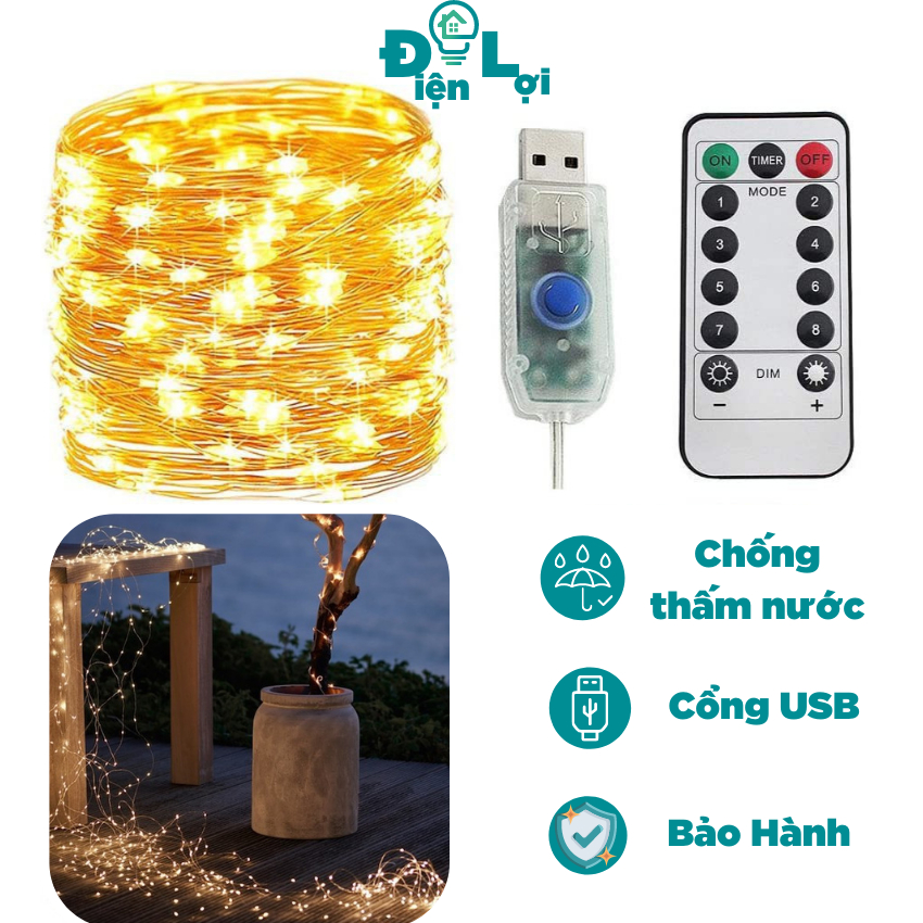 Dây đèn led đom đóm 5m /10m điều khiển 8 chế độ, Led trang trí nhấp nháy Fairy Light dùng decor nhà cửa, tiệc