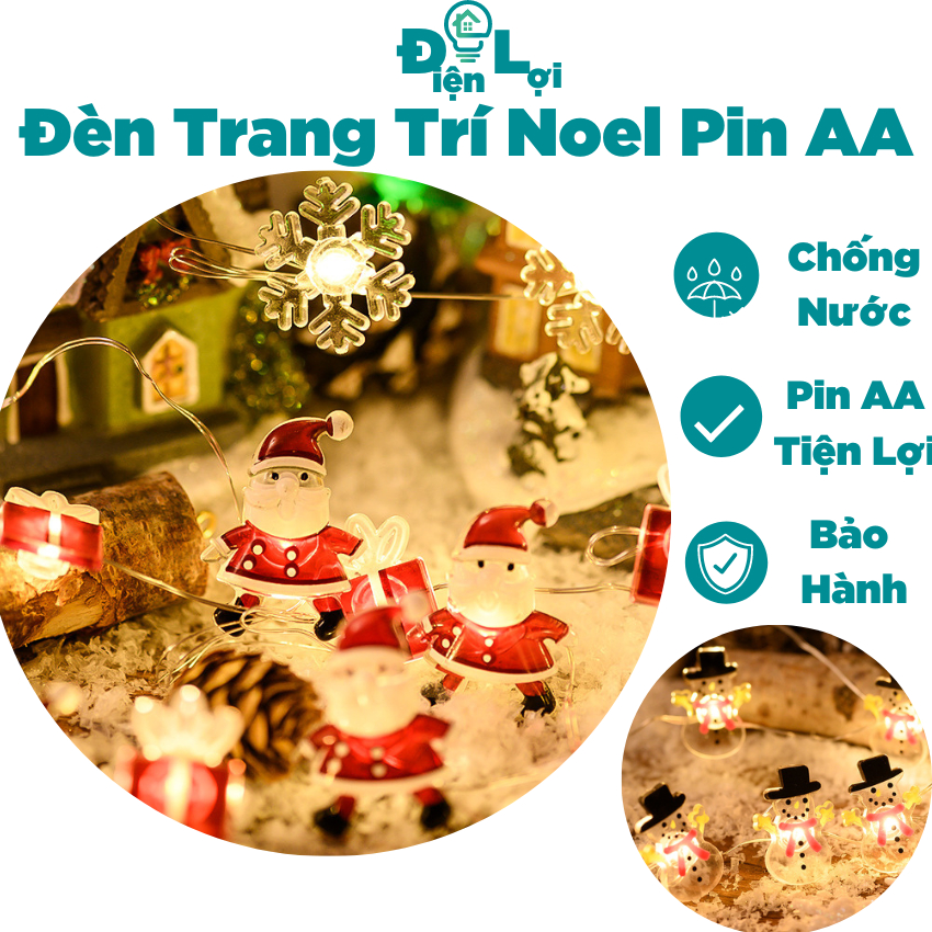 Đèn led trang trí Noel 2m,3m dùng pin , trang trí cây thông hình ông già noel và người tuyết decor xinh lung linh