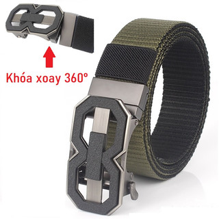 Thắt lưng vải khóa xoay 2 mặt, thắt lưng vải hai màu khóa hợp kim xoay 360°