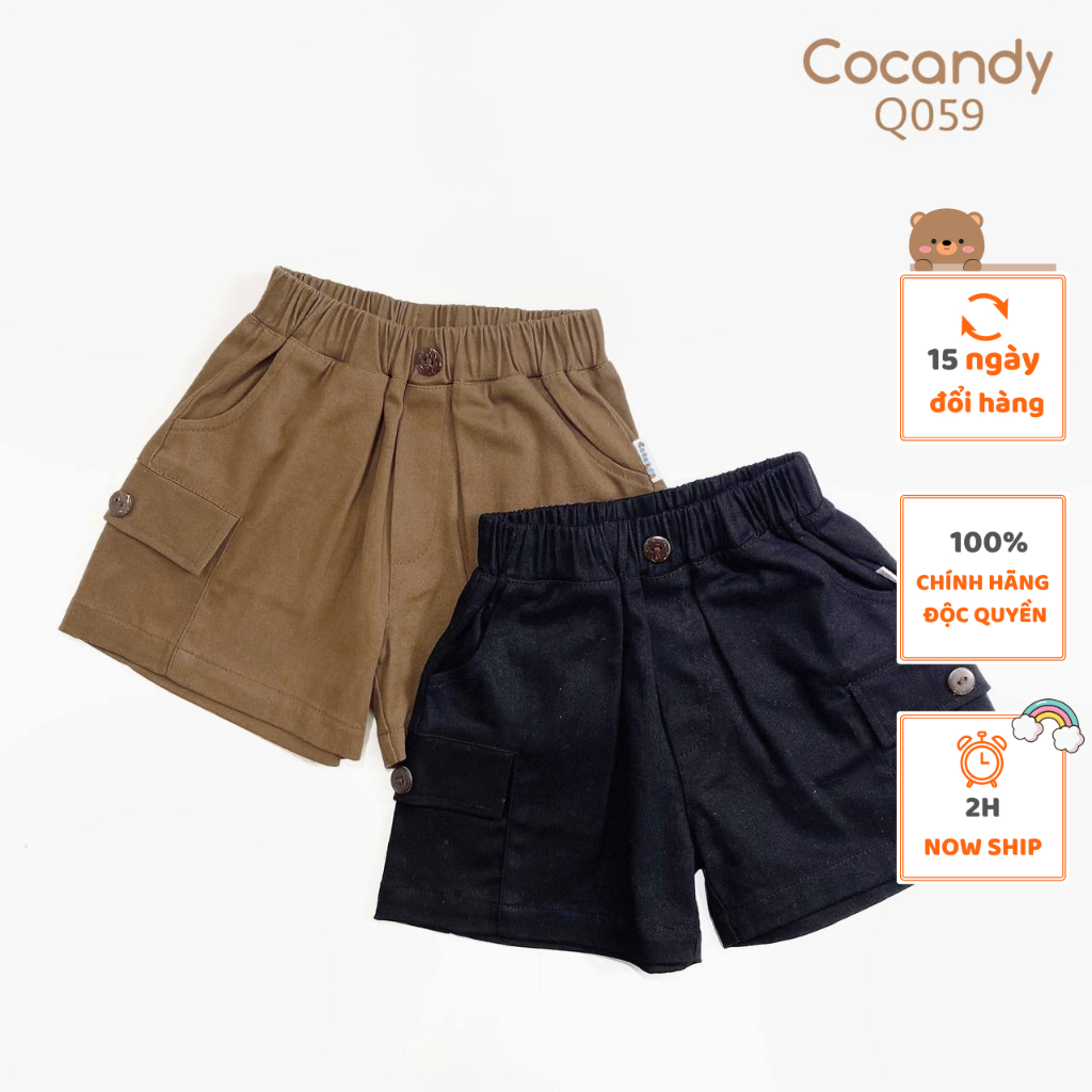 Quần cho bé -Quần cộc kaki NÂU, ĐEN 2 túi cho bé của COCANDY mã Q0592,Q0593