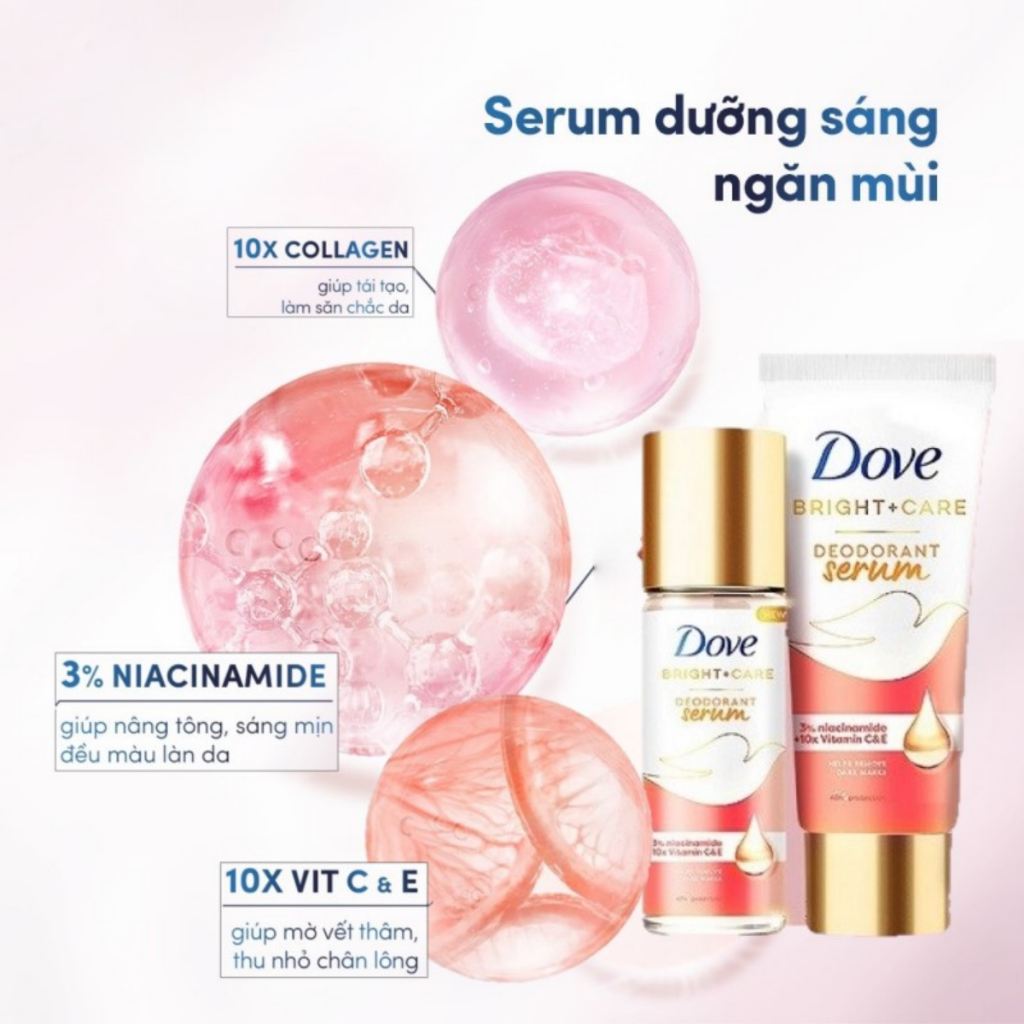 Kem Khử Mùi Dove Tinh Chất Serum Bright - Care Deodorant Serum 3% Niacinamide Collagen Vitamin C E