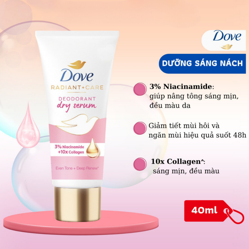 Kem Khử Mùi Dove Tinh Chất Serum Bright - Care Deodorant Serum 3% Niacinamide Collagen Vitamin C E