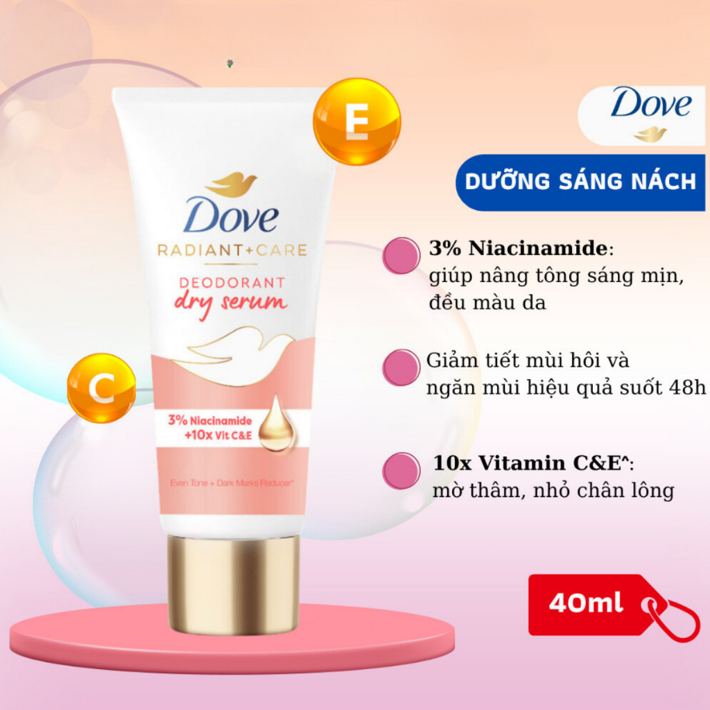 Kem Khử Mùi Dove Tinh Chất Serum Bright - Care Deodorant Serum 3% Niacinamide Collagen Vitamin C E