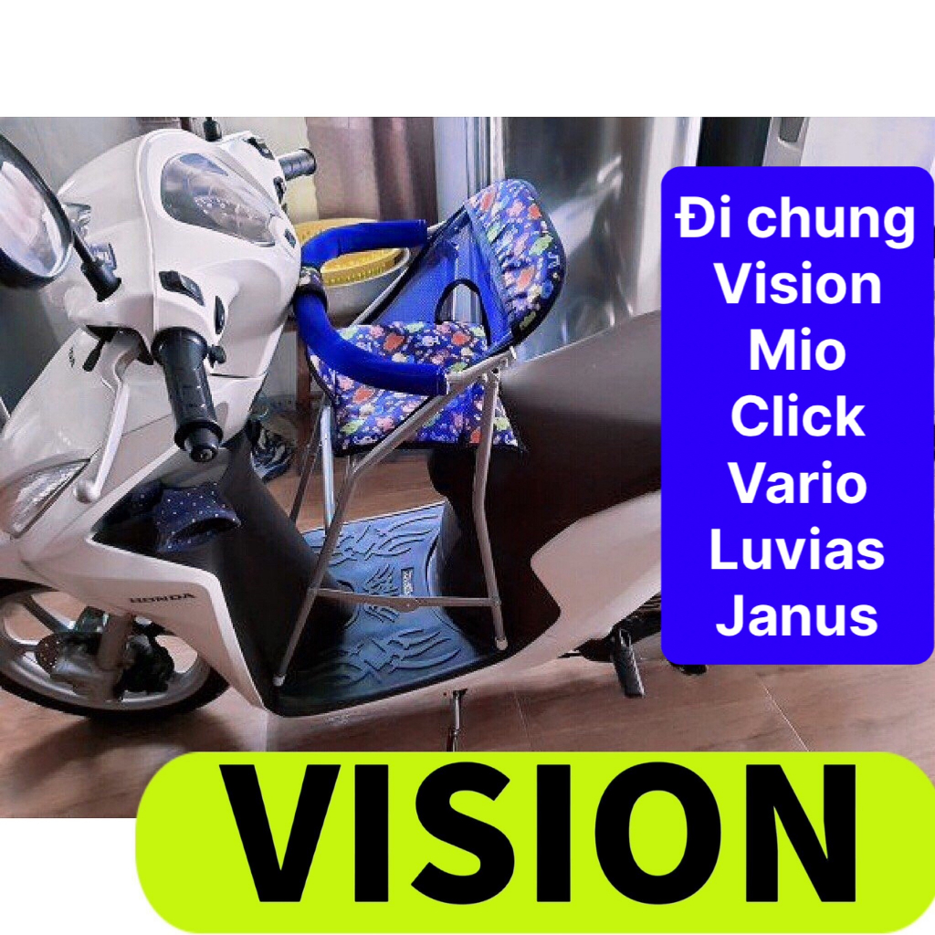 Ghế đi xe máy vision màu Đỏ có dây đai , vòng bảo hiểm an toàn ,ghế ga xếp sắt sơn tĩnh điện gấp gọnxe Vision có dây