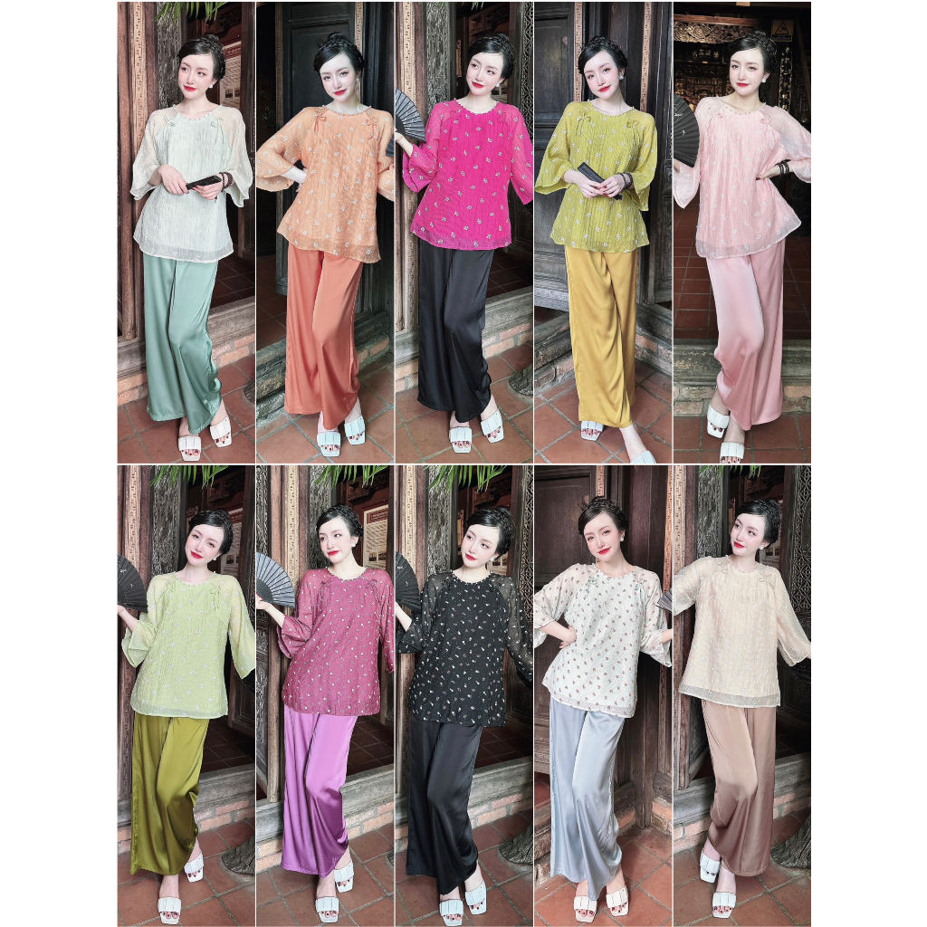 Lam cao cấp chất tơ nhăn phối quần latin 2 lớp mềm mại thoáng mát S1002- Đồ ngủ cao cấp Vy Linh