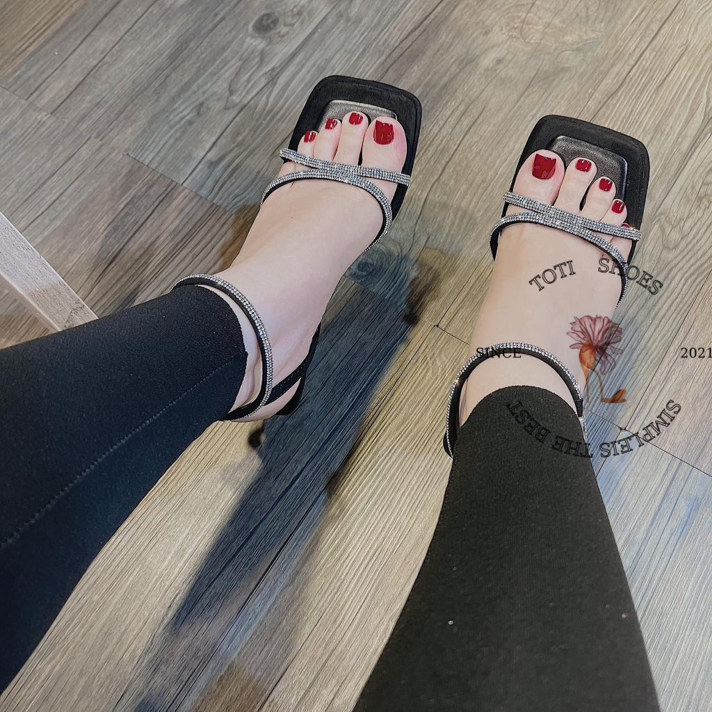 SANDAL CAO GÓT TOTIIE STORE - GIÀY THỜI TRANG QUAI CHÉO ĐÍNH ĐÁ - GUỐC NỮ MŨI VUÔNG G2305120